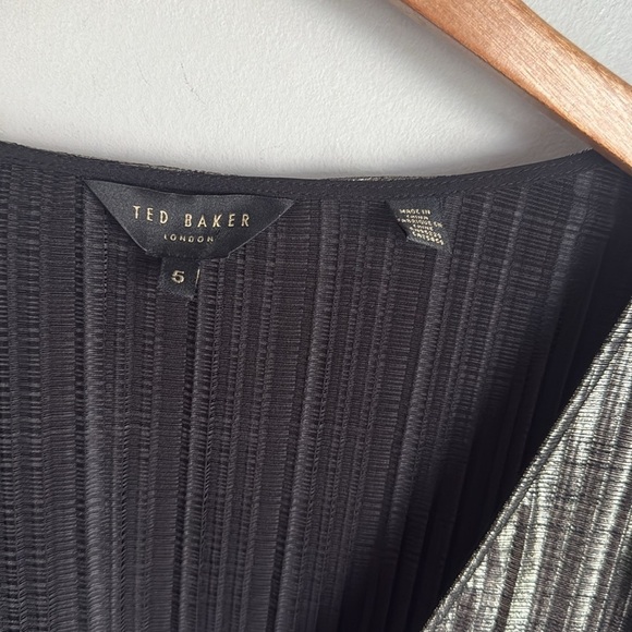 Ted Baker Elwiira Gathered Metallic Wrap Top - Gray Large - Picture 4 of 11